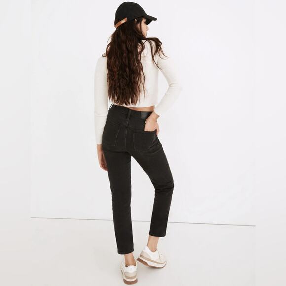 Madewell Classic Straight Jeans in Lunar Wash black stretchy high‎ rise frayed - Picture 6 of 8